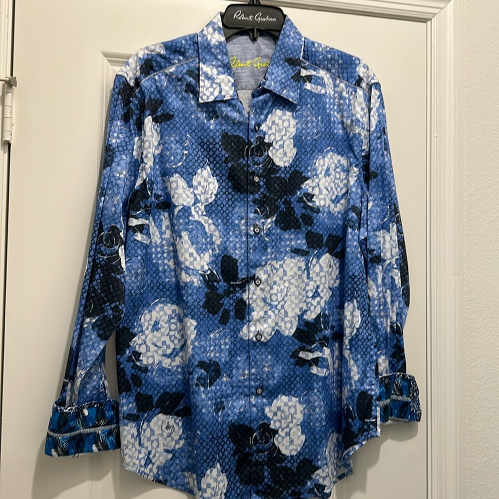 Robert Graham Dark Crystal Blue L/S Sport Shirt Size L $230